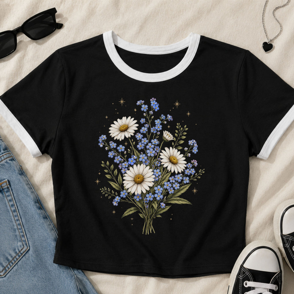 Forget Me Not Daisy Ringer Crop T-Shirt