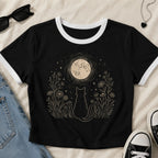 Stargazing Cat Ringer Crop T-Shirt