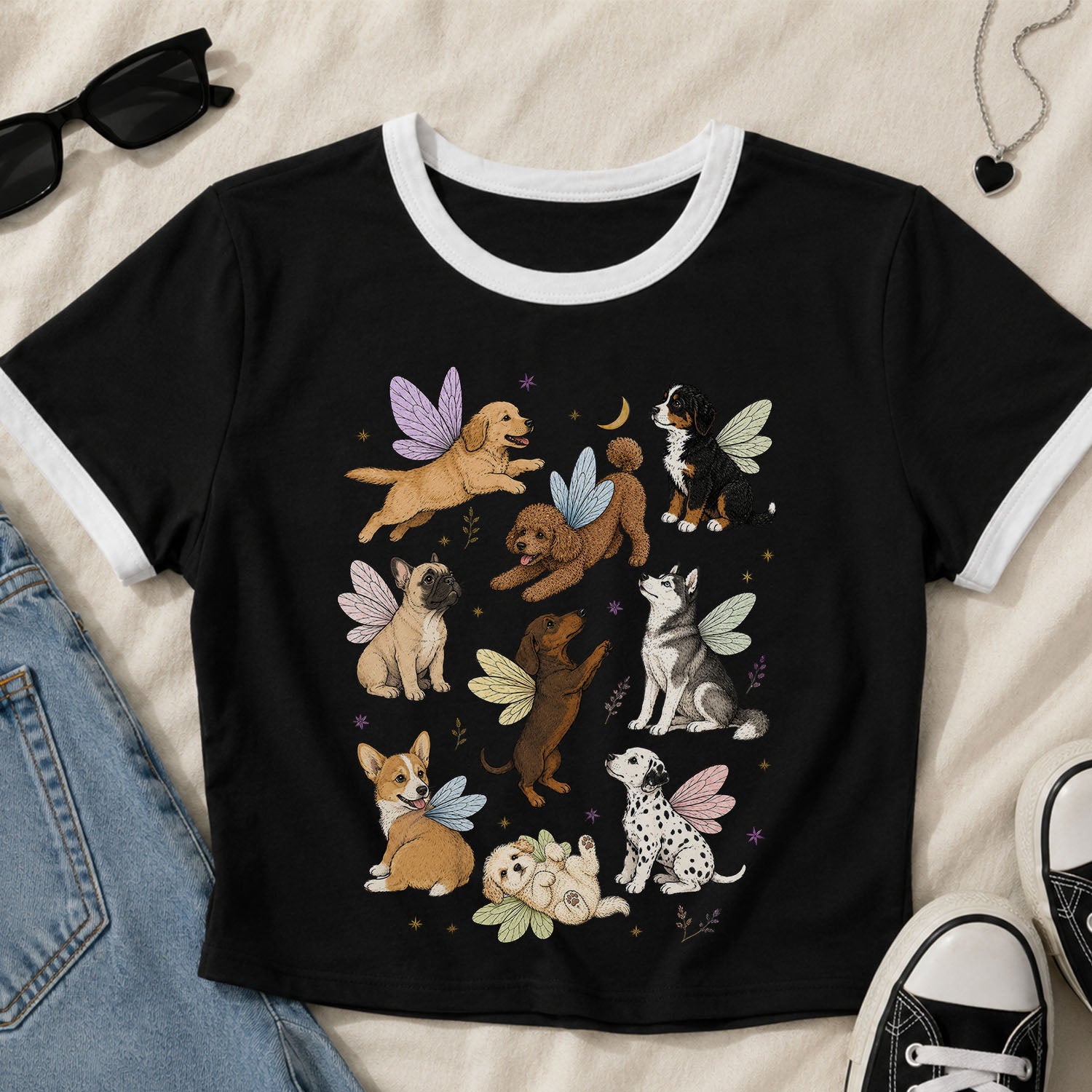 Fairy Dogs Ringer Crop T-Shirt