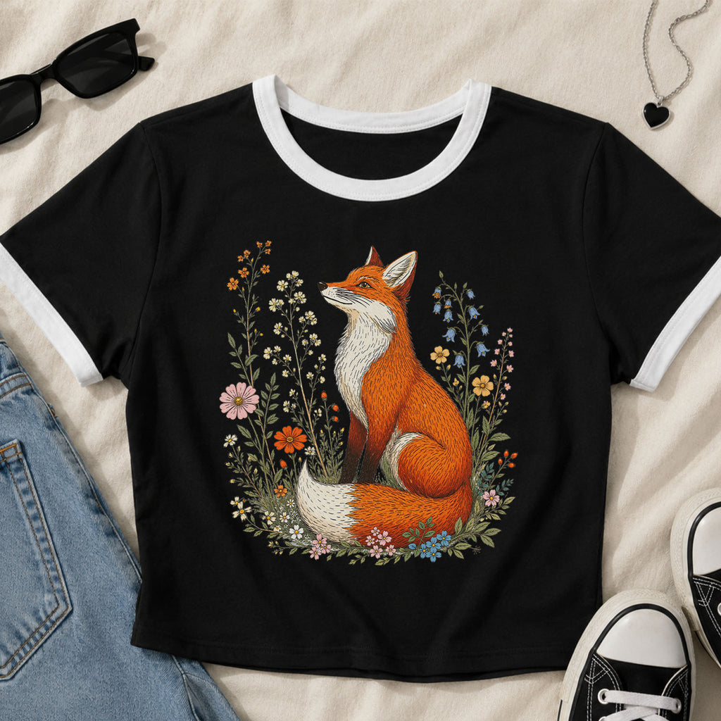 Fox in the Meadow Ringer Crop T-Shirt