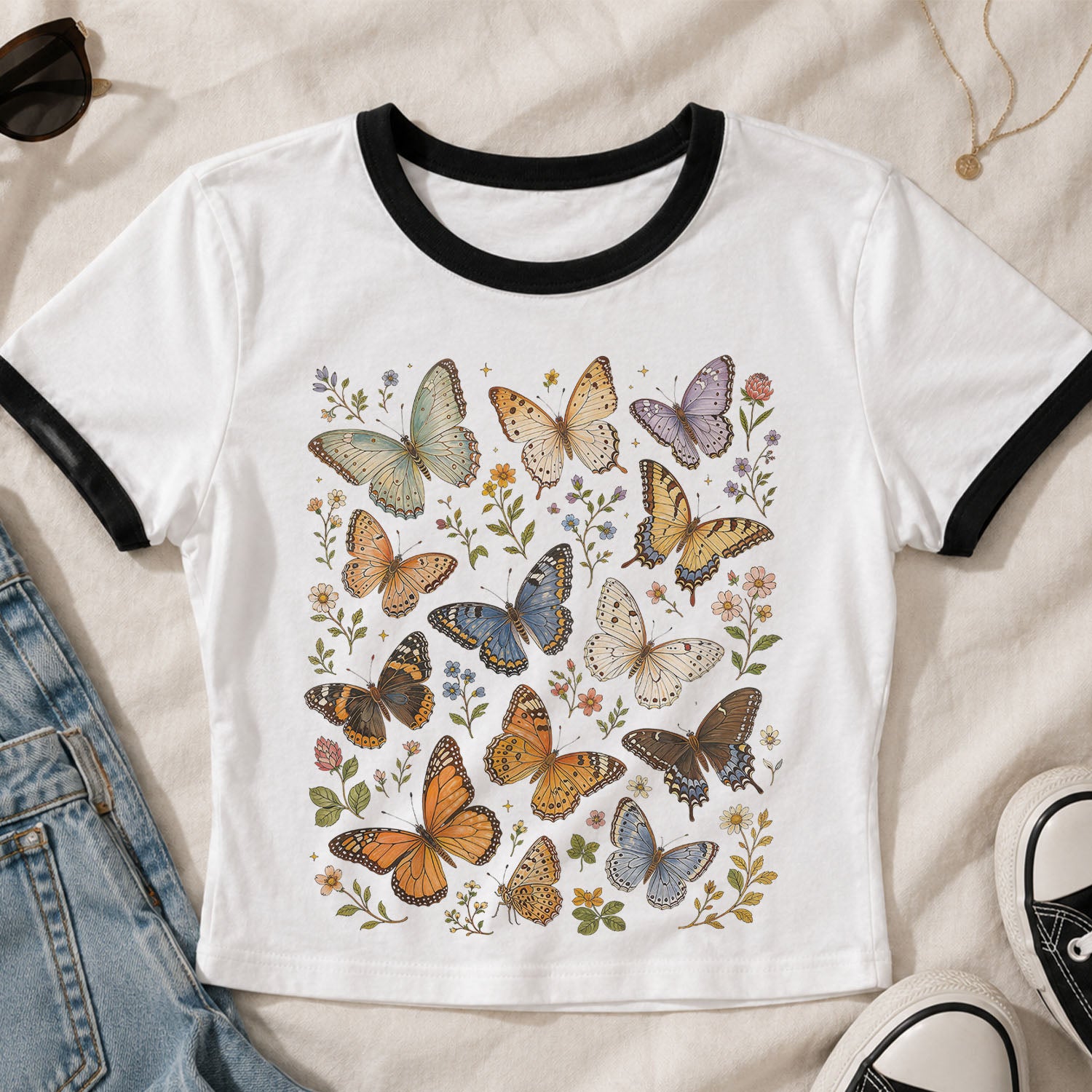 Butterfly Collection Ringer Crop T-Shirt