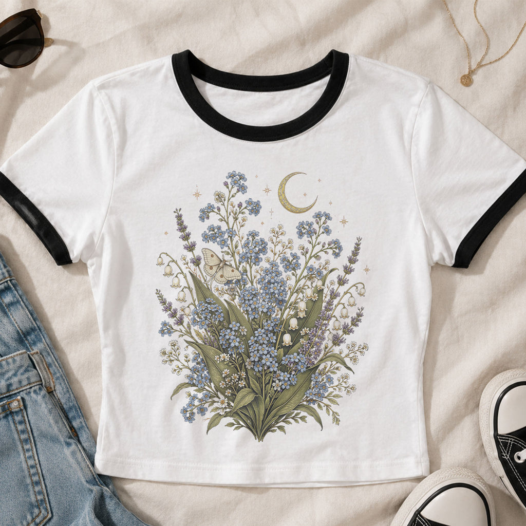 Moonlit Forget Me Not Ringer Crop T-Shirt