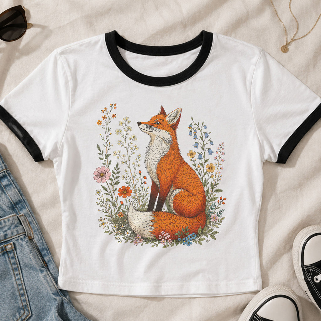 Fox in the Meadow Ringer Crop T-Shirt