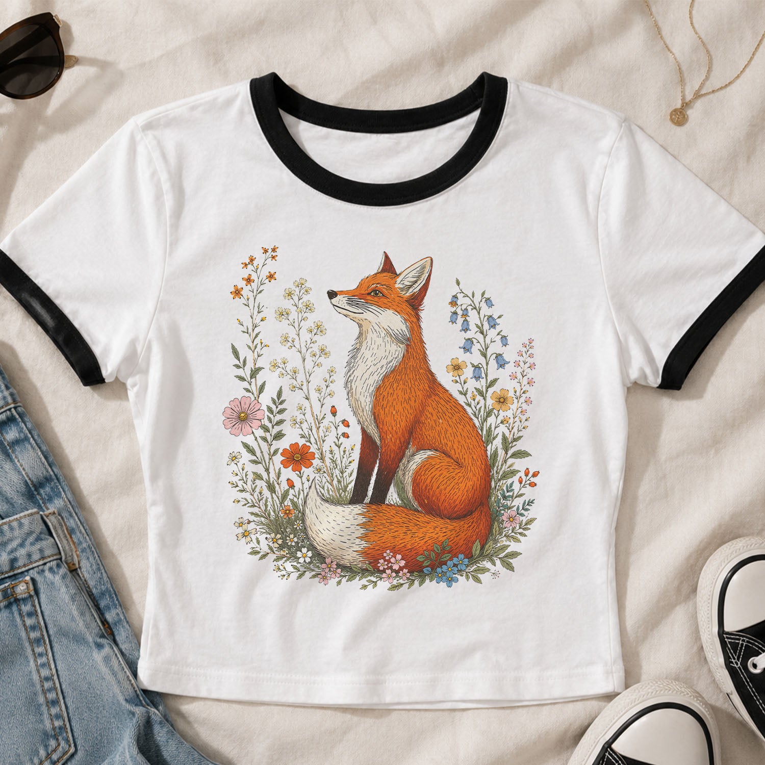 Fox in the Meadow Ringer Crop T-Shirt