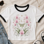 Moonlit Pink Orchid Flower Ringer Crop T-Shirt
