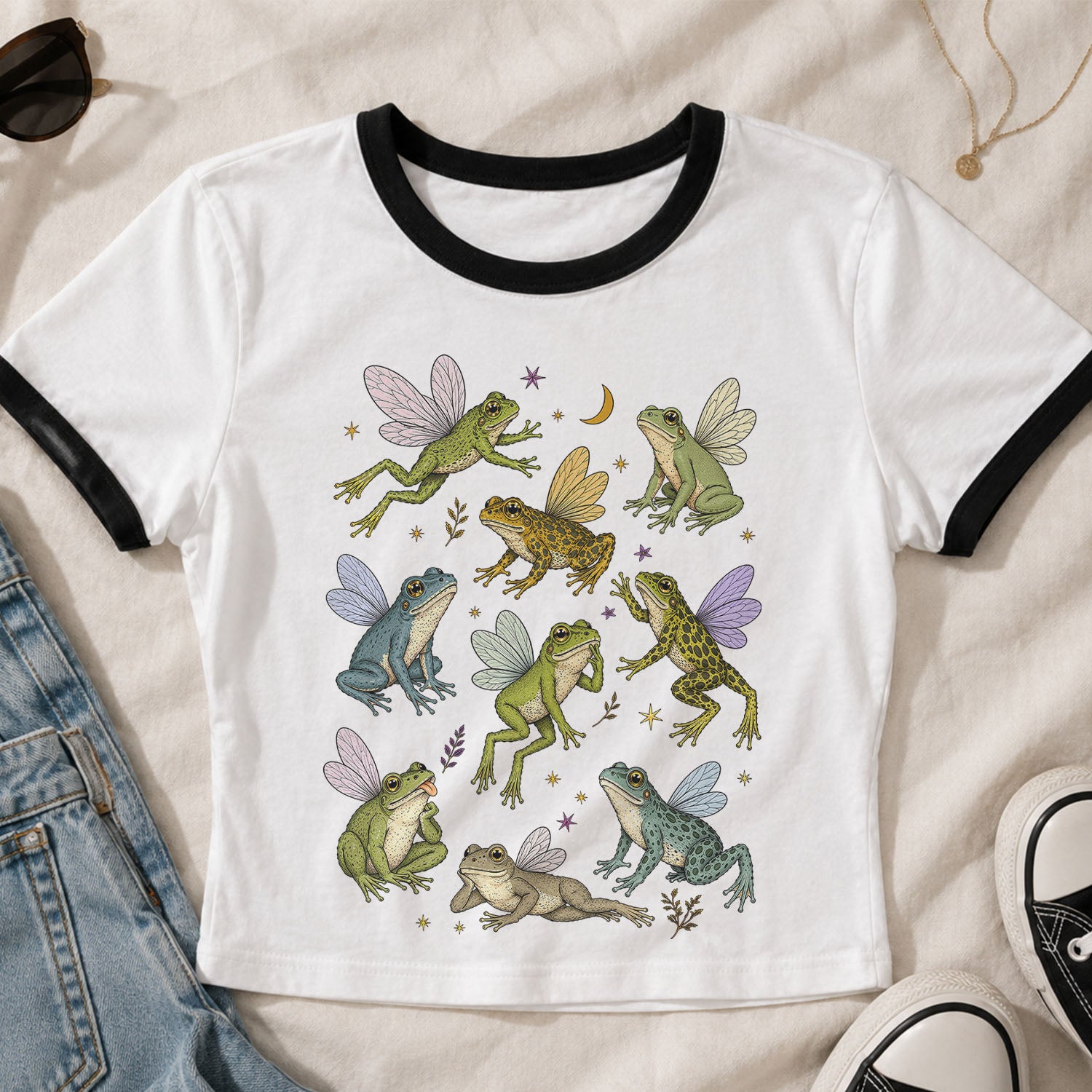 Fairy Frogs Ringer Crop T-Shirt