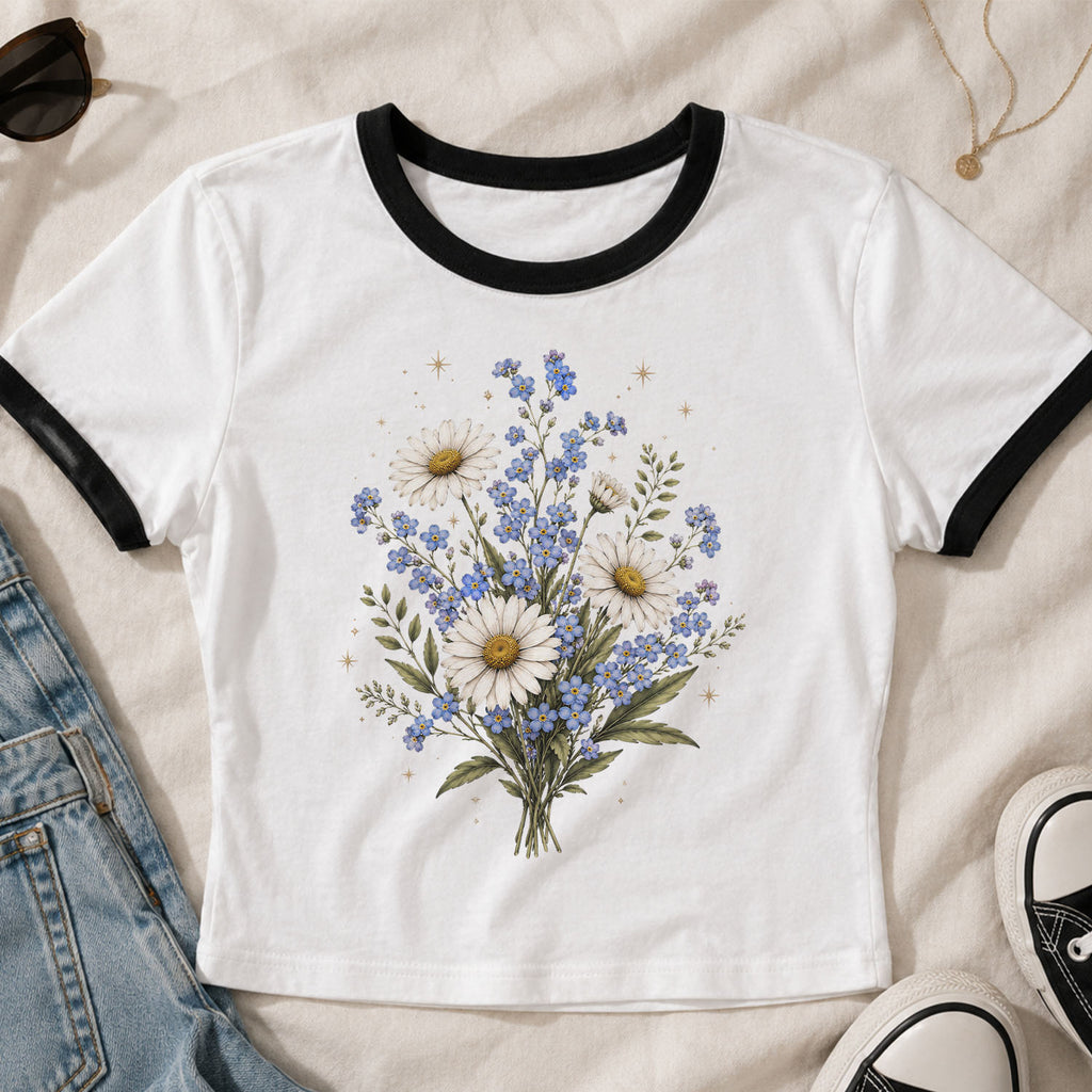 Forget Me Not Daisy Ringer Crop T-Shirt