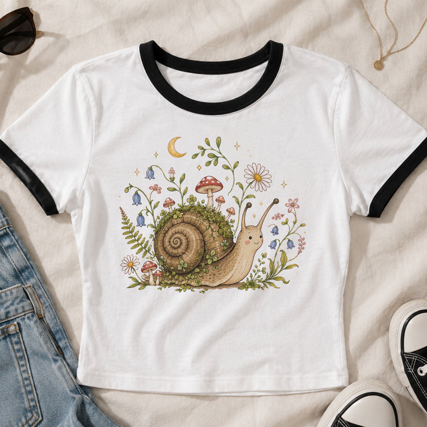 Blooming at My Own Pace Snail Ringer Crop T-Shirt