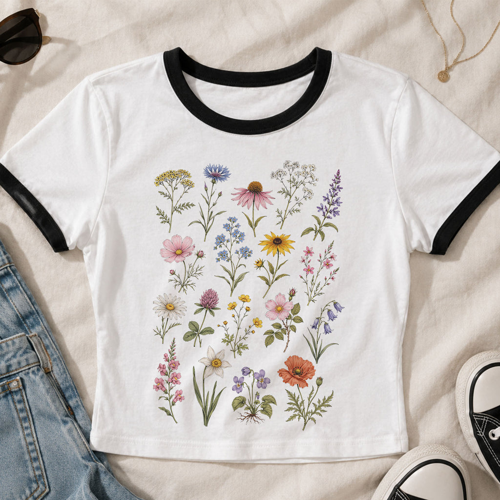 Meadow Blooms Ringer Crop T-Shirt