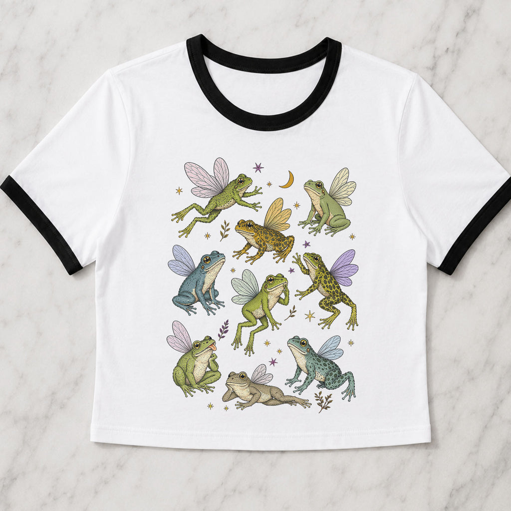 Fairy Frogs Ringer Crop T-Shirt