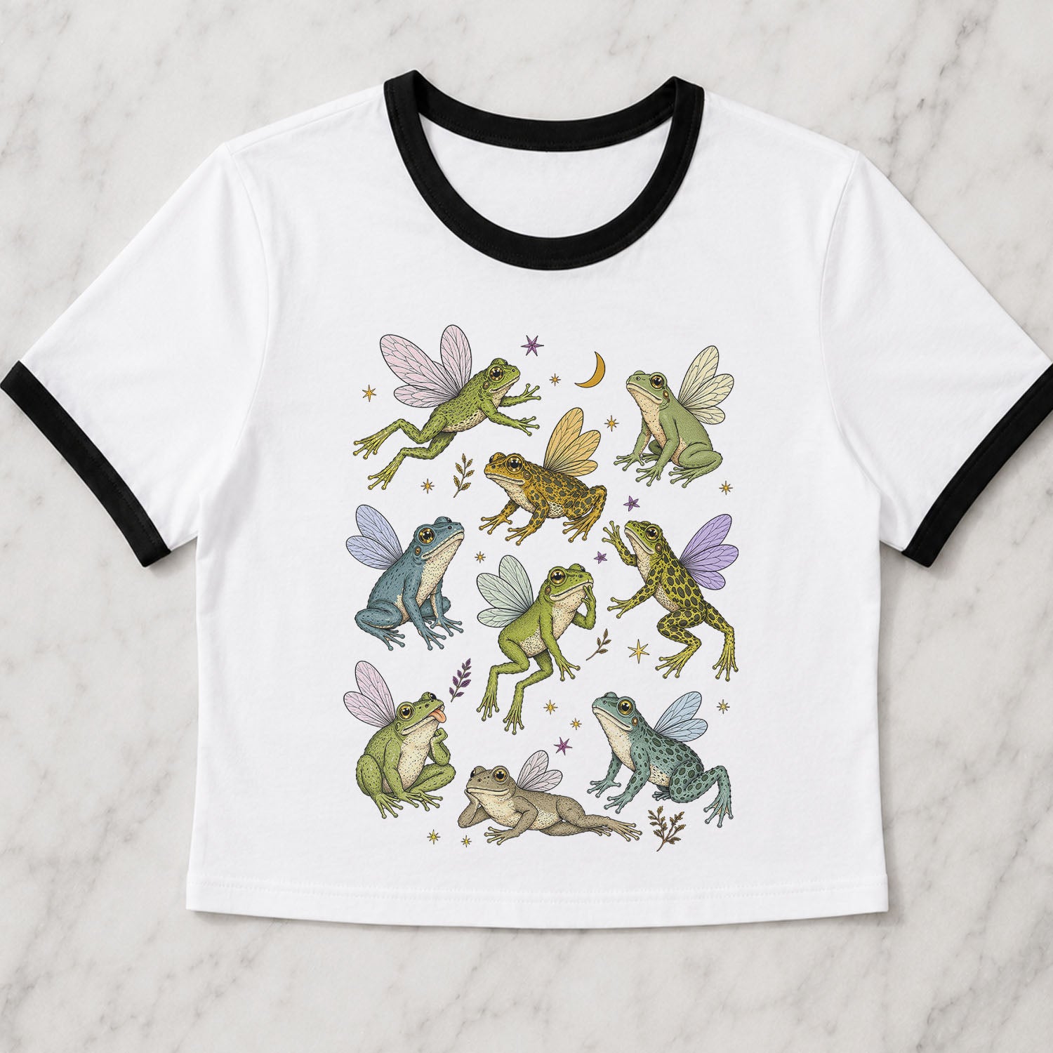 Fairy Frogs Ringer Crop T-Shirt
