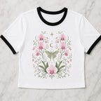 Moonlit Pink Orchid Flower Ringer Crop T-Shirt