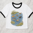 Swimming Cats in Pond Ringer Crop T-Shirt