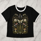 Whimsical Moth Wildflower Ringer Crop T-Shirt