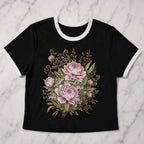 Pink Peony Floral Ringer Crop T-Shirt