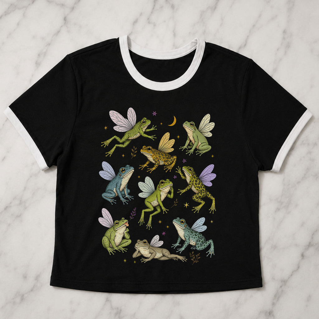 Fairy Frogs Ringer Crop T-Shirt