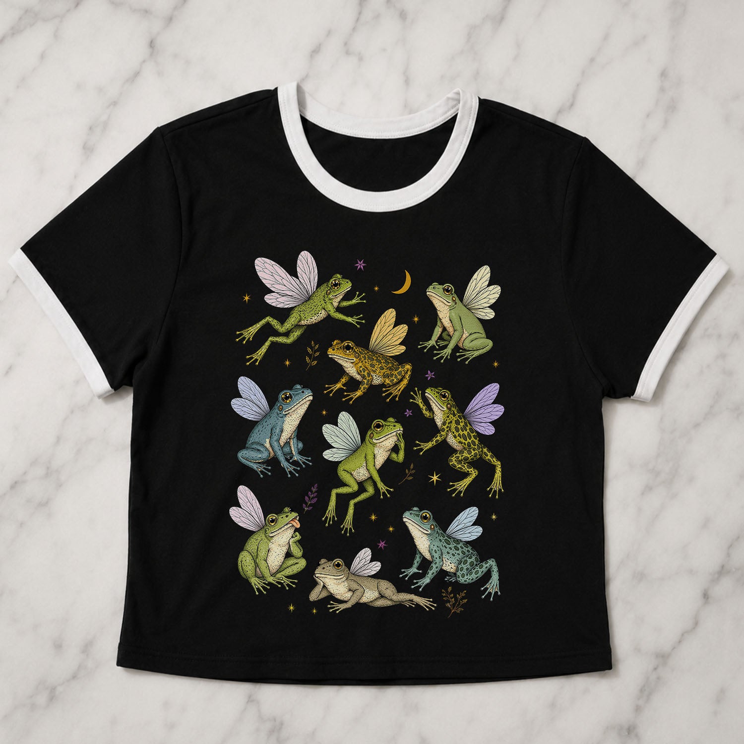 Fairy Frogs Ringer Crop T-Shirt