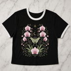 Moonlit Pink Orchid Flower Ringer Crop T-Shirt