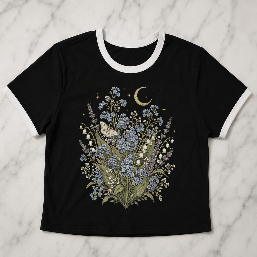 Moonlit Forget Me Not Ringer Crop T-Shirt