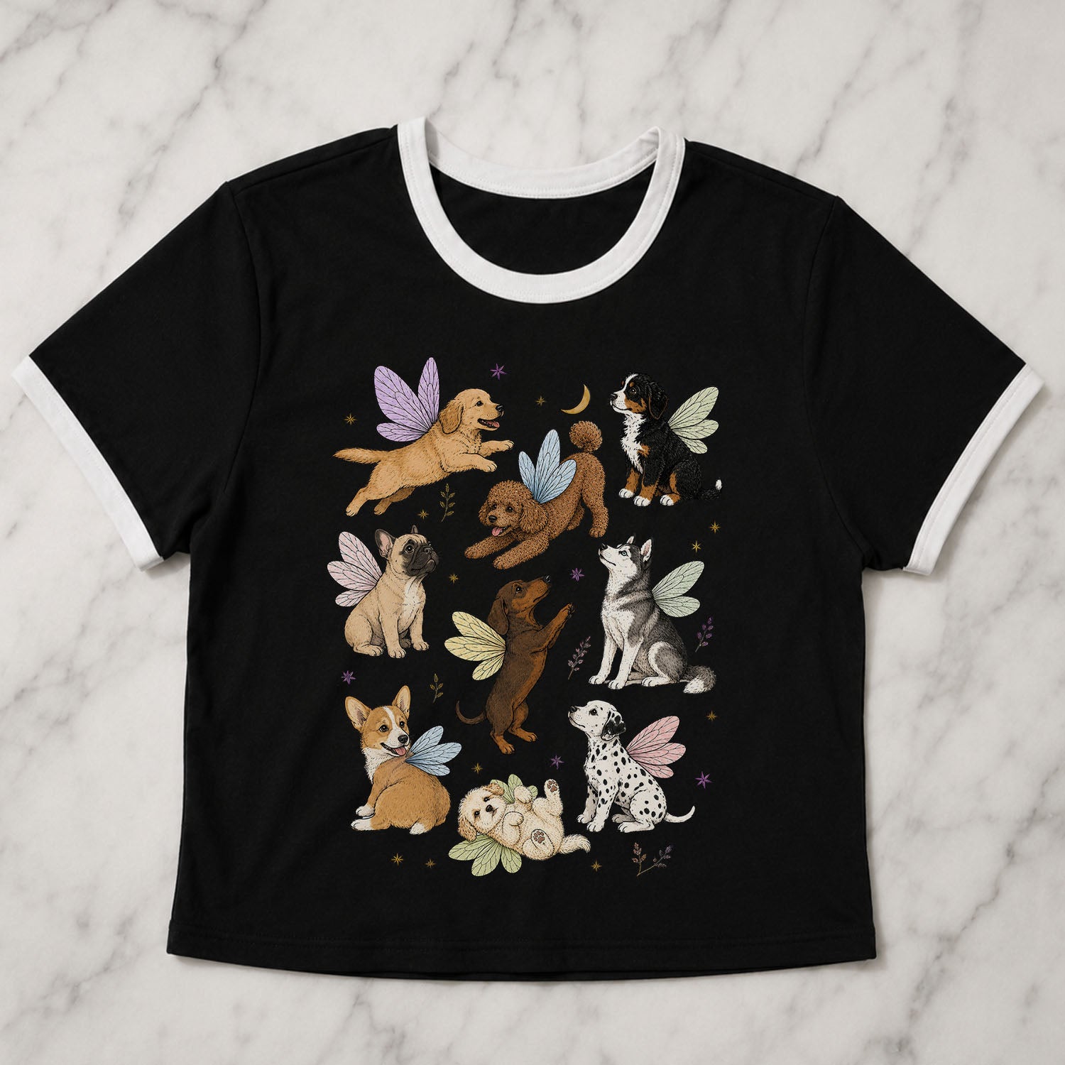 Fairy Dogs Ringer Crop T-Shirt