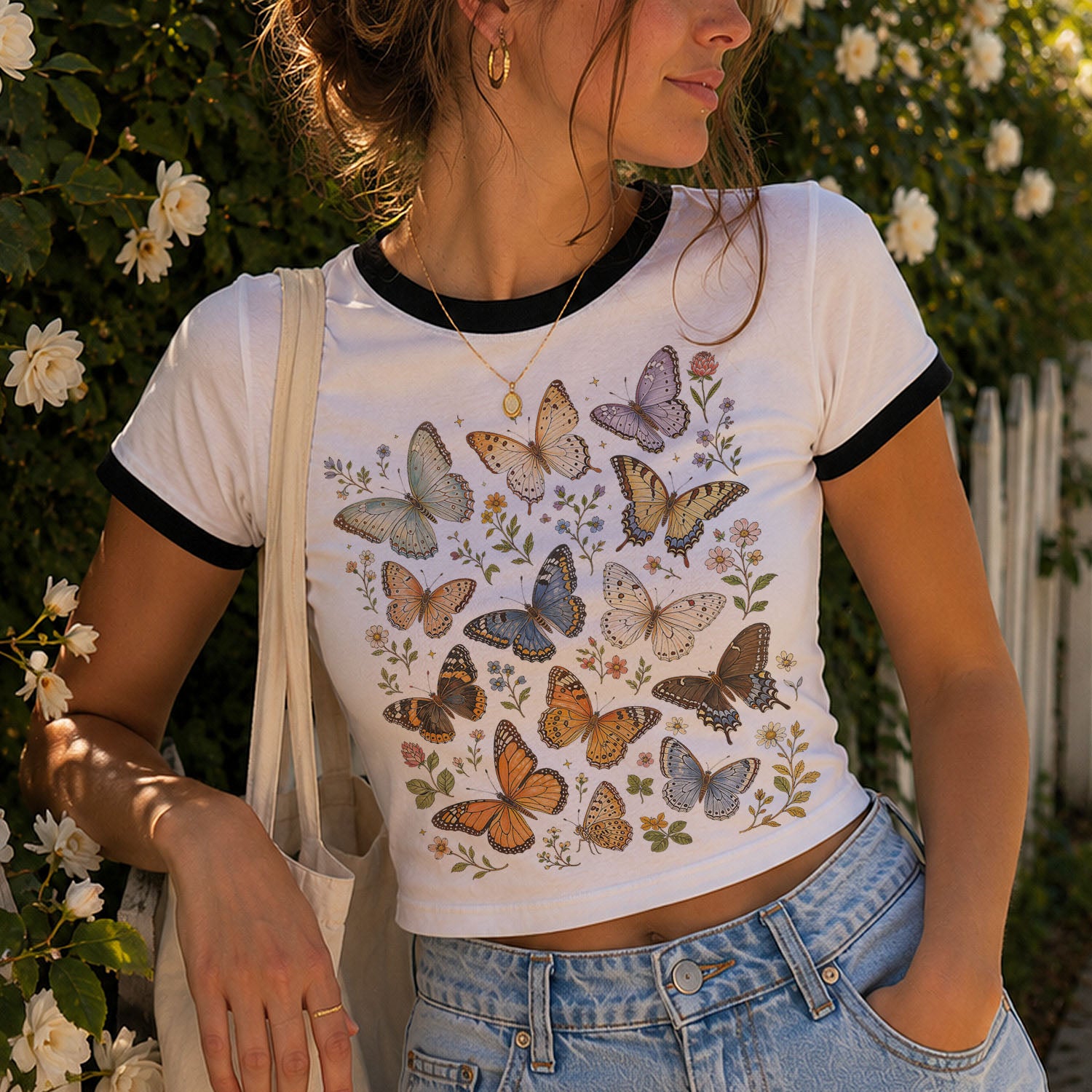 Butterfly Collection Ringer Crop T-Shirt