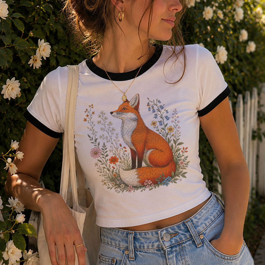 Fox in the Meadow Ringer Crop T-Shirt