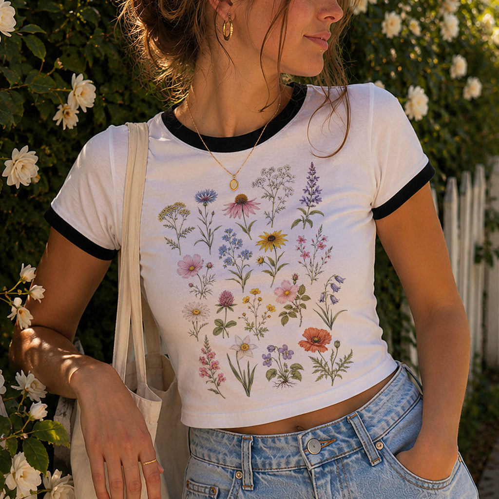 Meadow Blooms Ringer Crop T-Shirt