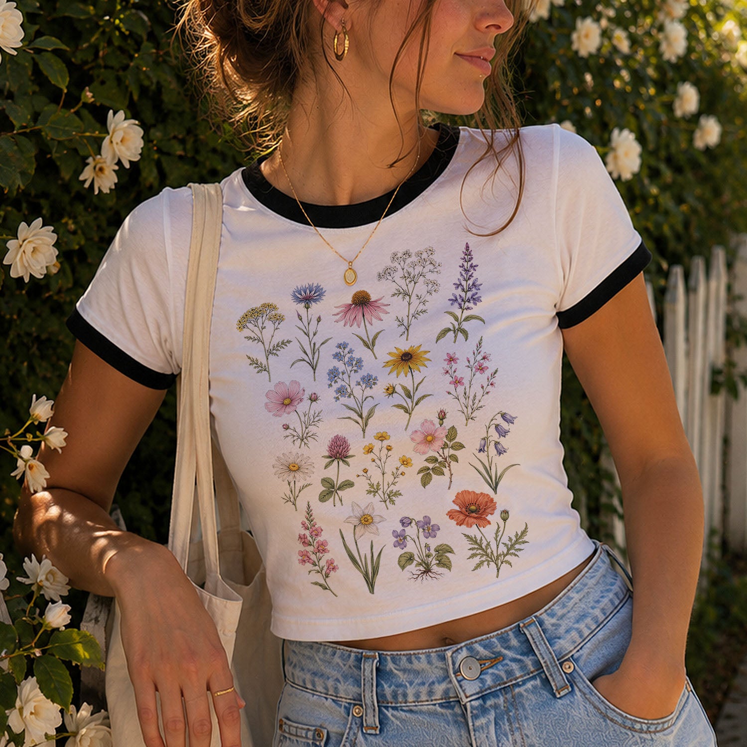 Meadow Blooms Ringer Crop T-Shirt