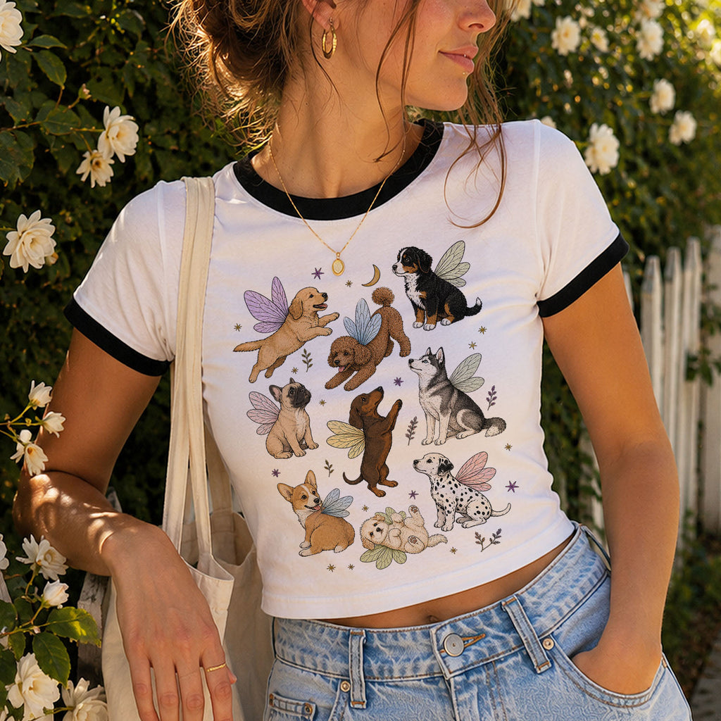 Fairy Dogs Ringer Crop T-Shirt