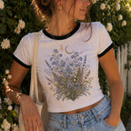 Moonlit Forget Me Not Ringer Crop T-Shirt