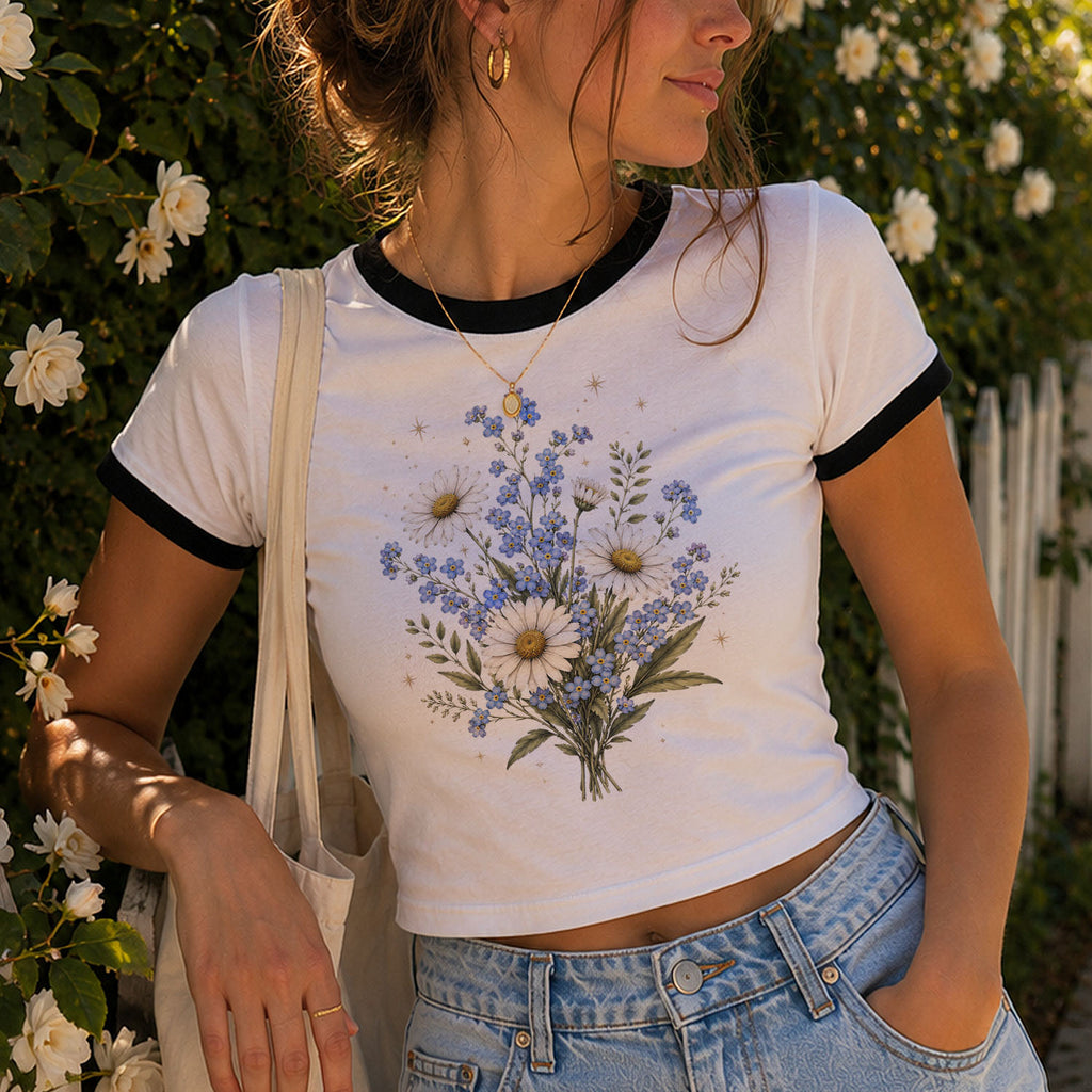Forget Me Not Daisy Ringer Crop T-Shirt
