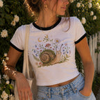 Blooming at My Own Pace Snail Ringer Crop T-Shirt