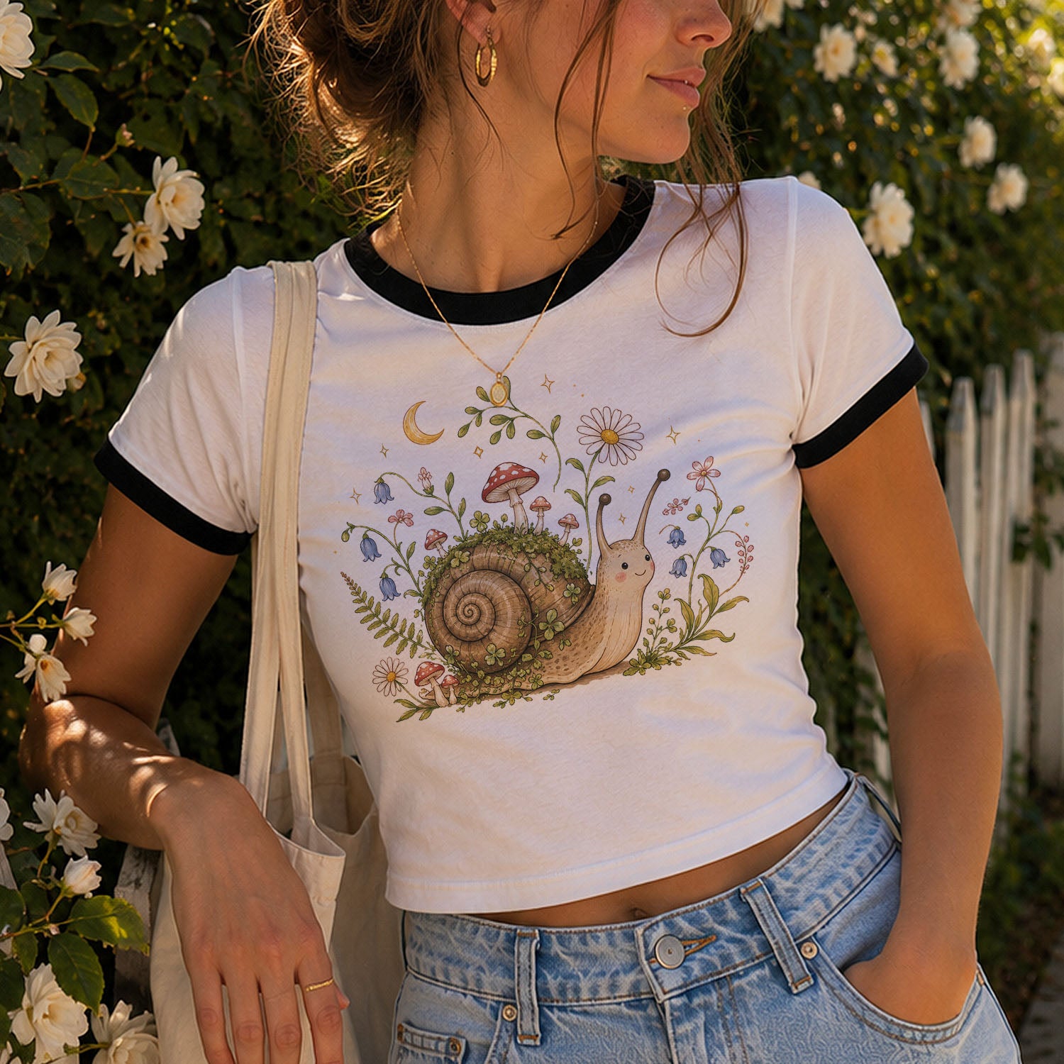 Blooming at My Own Pace Snail Ringer Crop T-Shirt