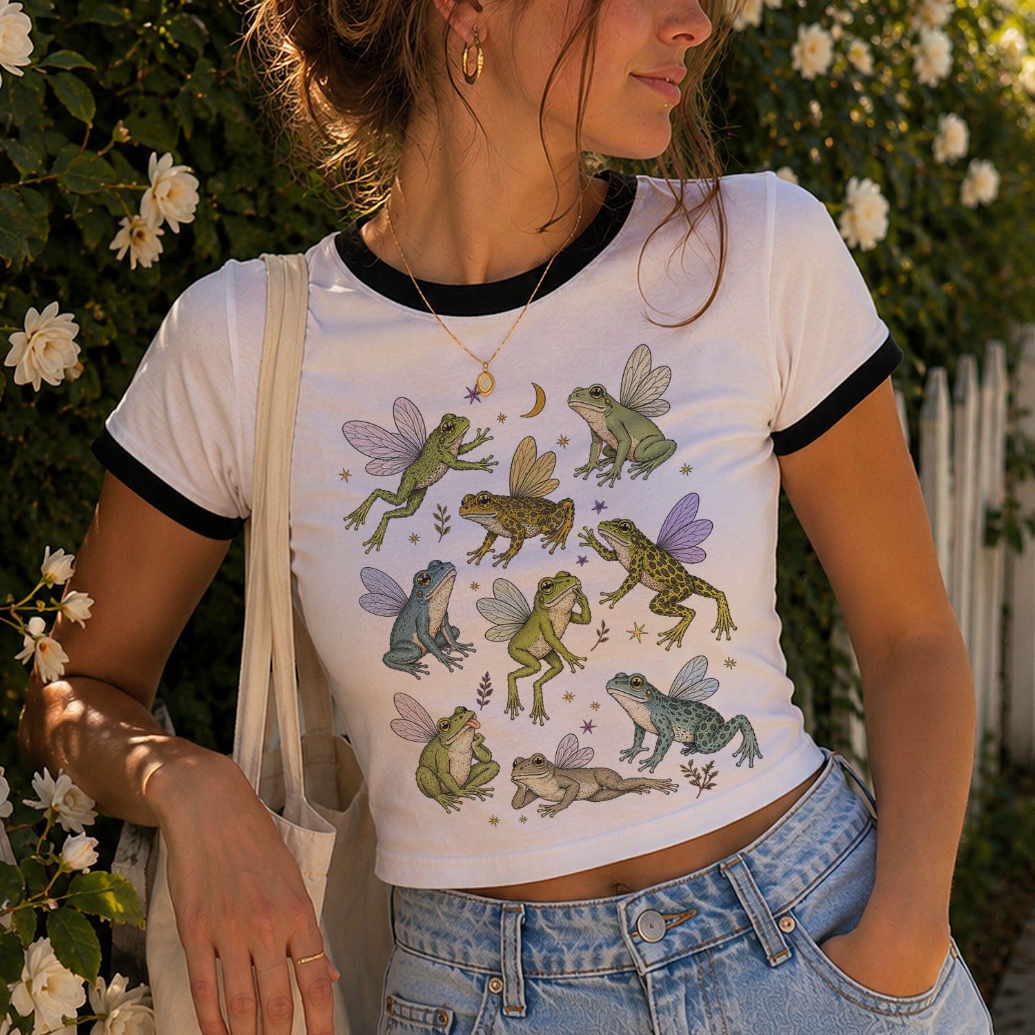 Fairy Frogs Ringer Crop T-Shirt