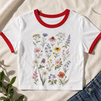 Meadow Blooms Ringer Crop T-Shirt