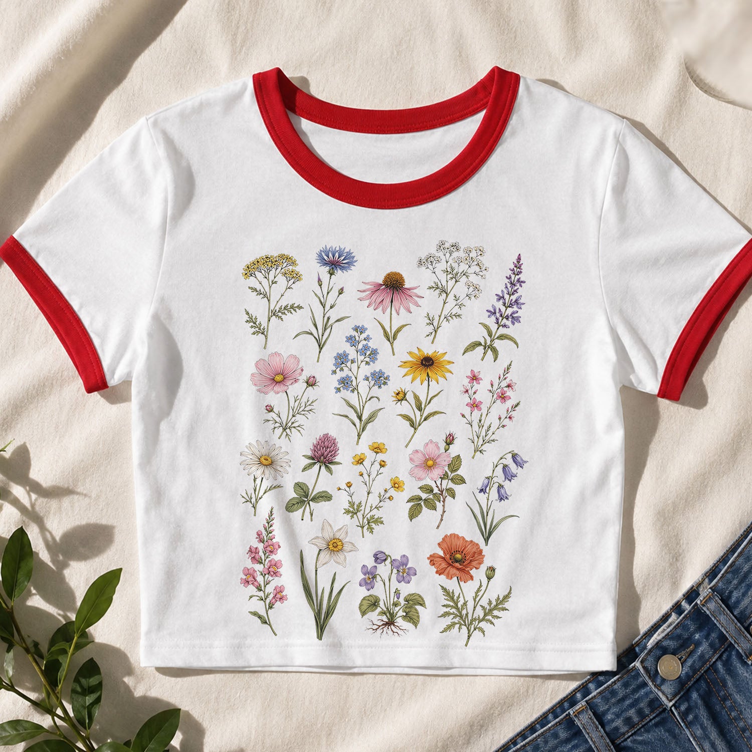 Meadow Blooms Ringer Crop T-Shirt