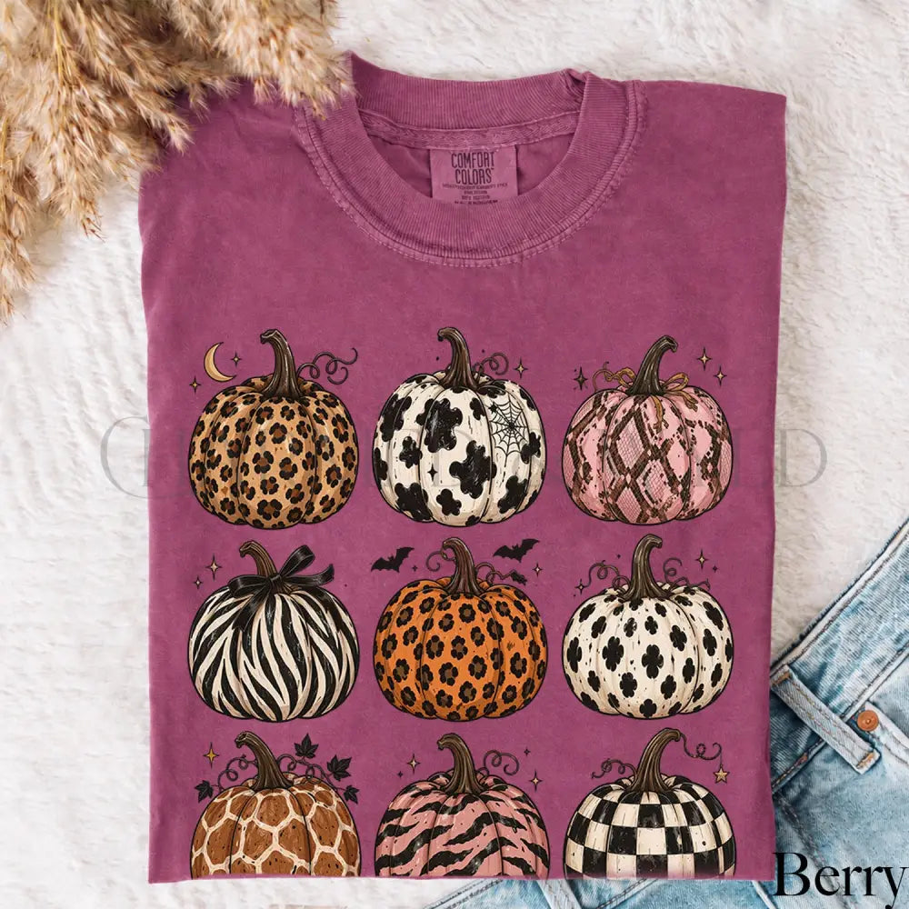Animal Print Pumpkin Comfort Colors T-Shirt - Berry / S - T-Shirt