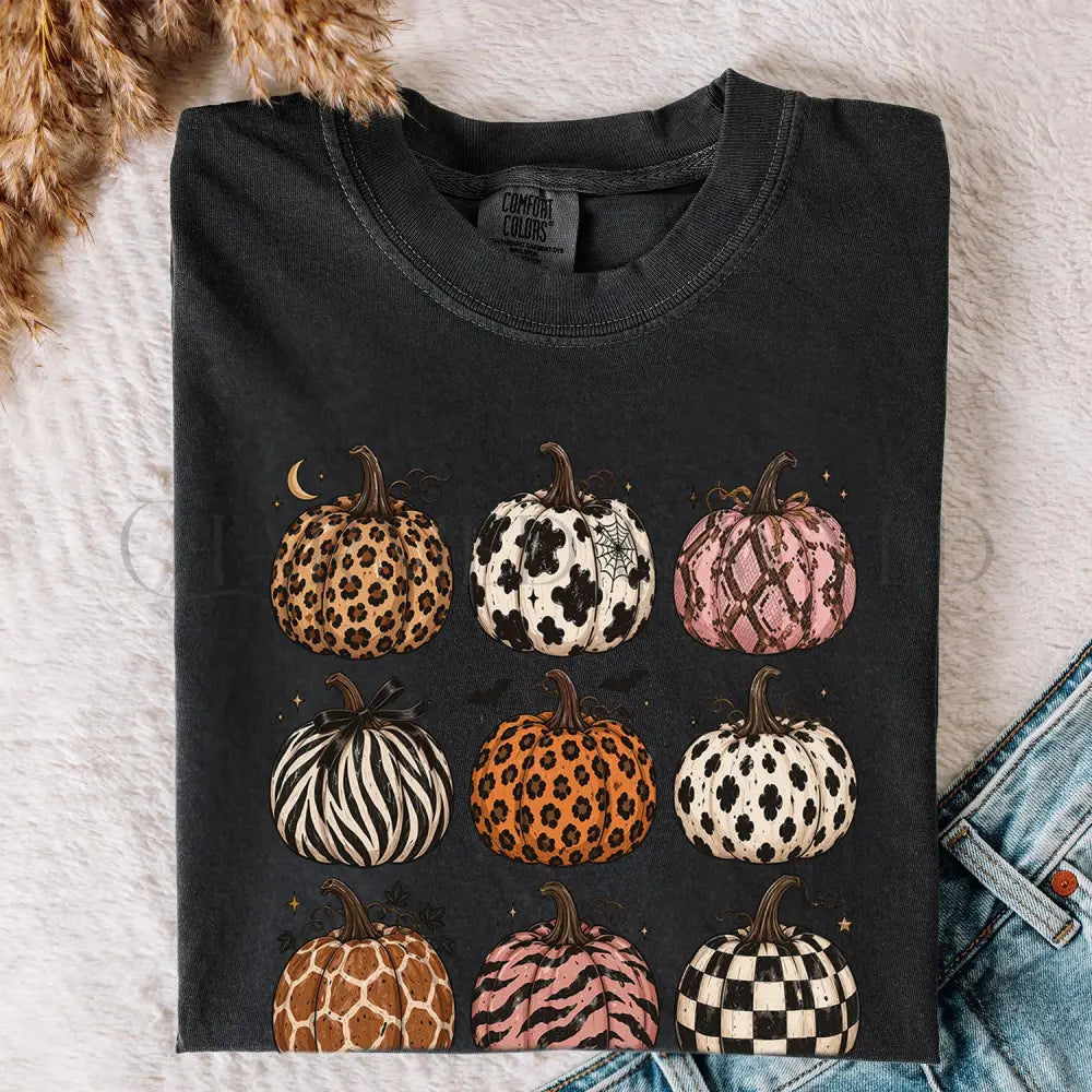Animal Print Pumpkin Comfort Colors T-Shirt - Black / S - T-Shirt