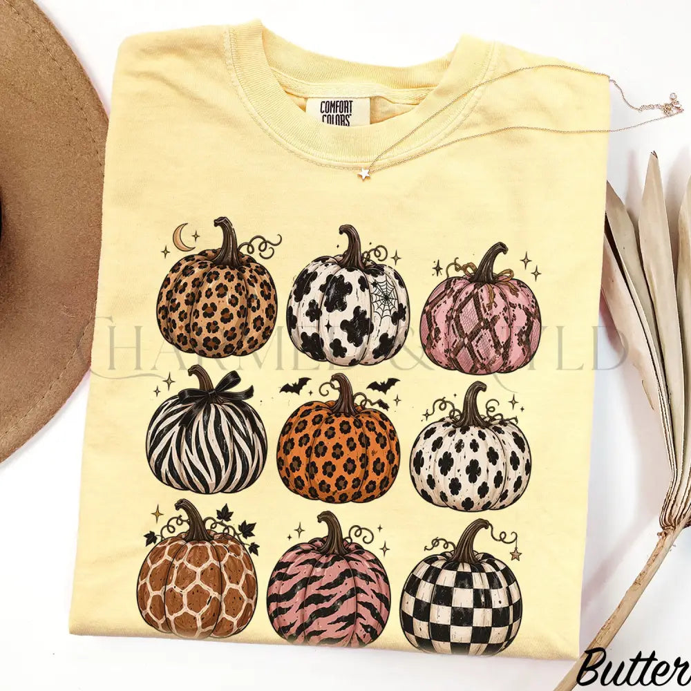 Animal Print Pumpkin Comfort Colors T-Shirt - Butter / S - T-Shirt
