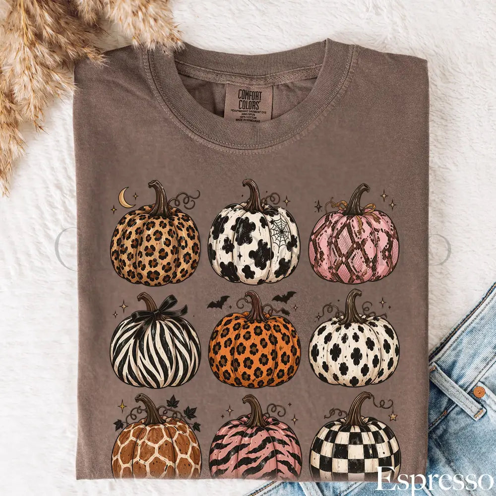 Animal Print Pumpkin Comfort Colors T-Shirt - Espresso / S - T-Shirt