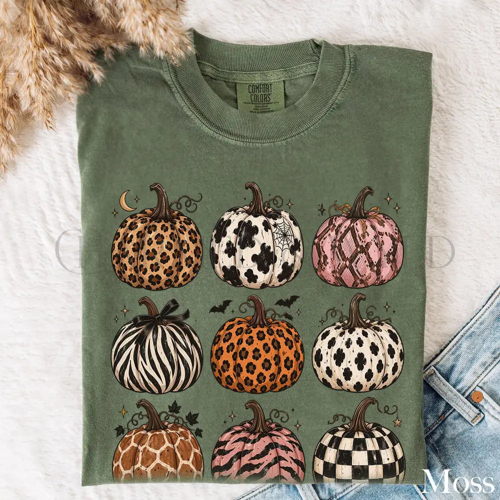 Animal Print Pumpkin Comfort Colors T-Shirt - Moss / S - T-Shirt
