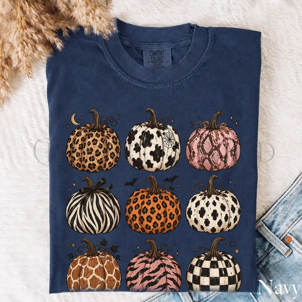 Animal Print Pumpkin Comfort Colors T-Shirt - Navy / S - T-Shirt