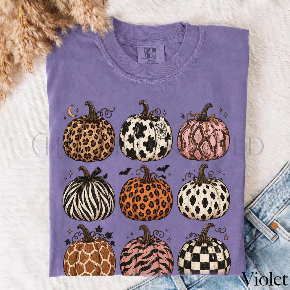 Animal Print Pumpkin Comfort Colors T-Shirt - Violet / S - T-Shirt