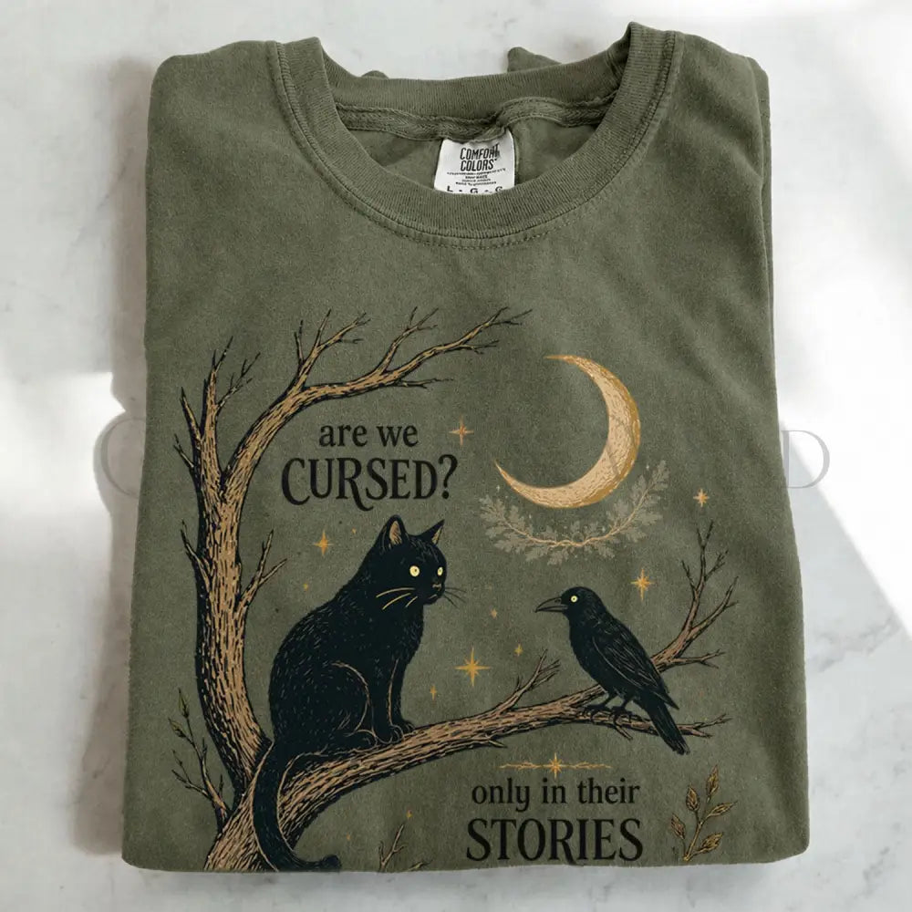 Are We Cursed Black Cat Raven T-Shirt - Moss / S - T-Shirt