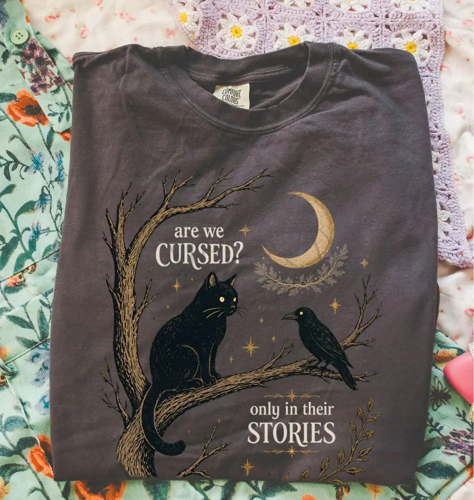 Are We Cursed Black Cat Raven T-Shirt - Pepper / S - T-Shirt