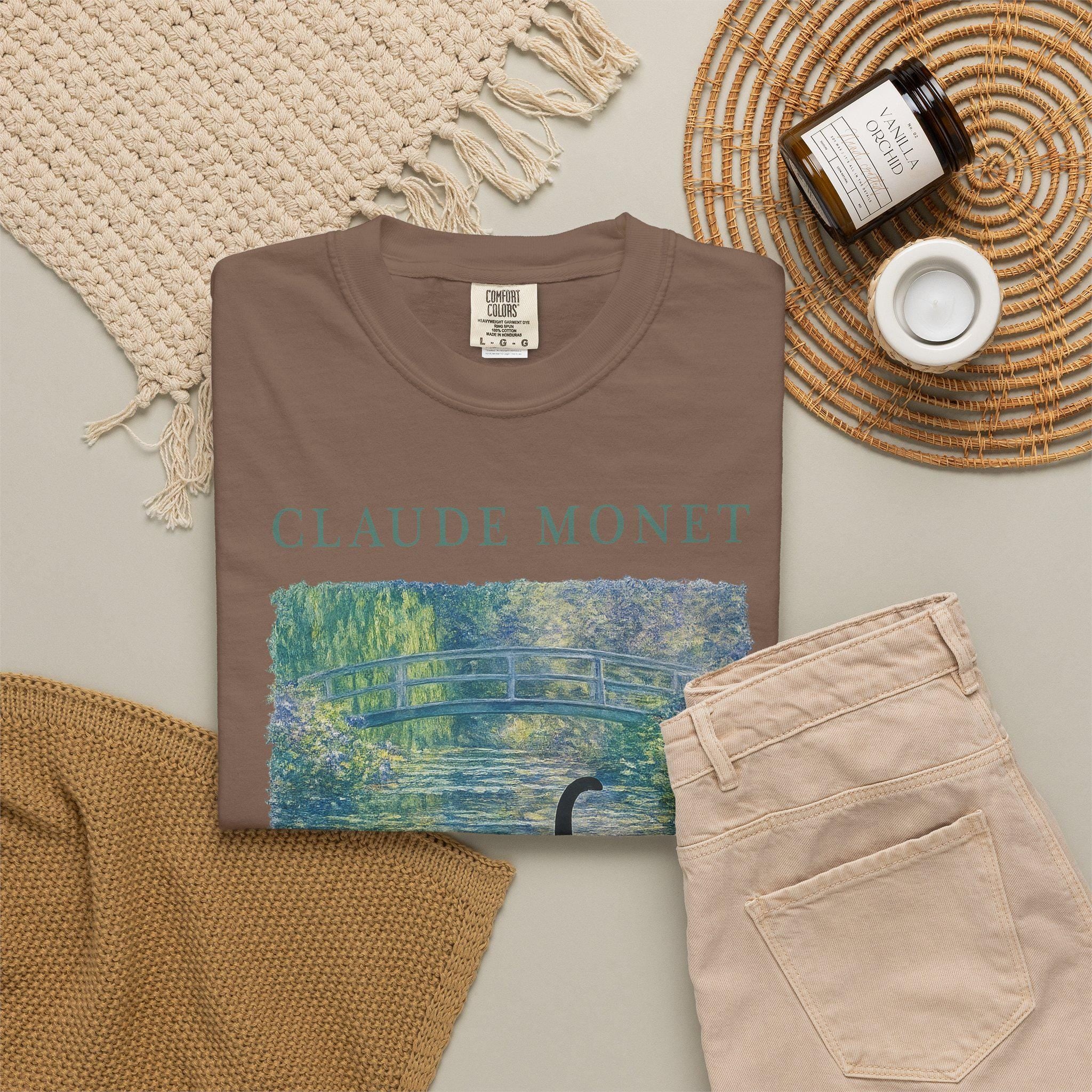 Claude Monet Inspired Black Cat T-shirt, Comfort Colors Bohemian Vintage Art Graphic Tee, Botanical Waterlily Animal Womens Top
