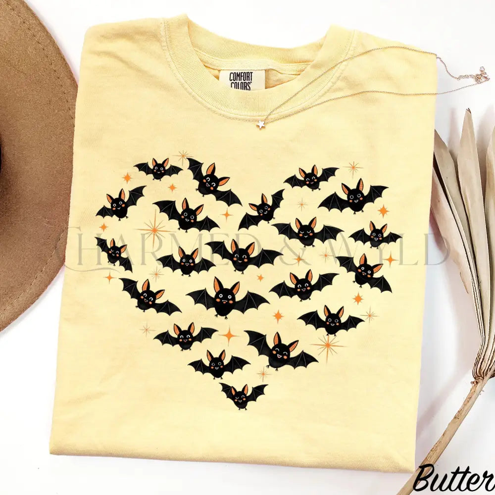 Bat Heart Comfort Colors T-Shirt - Butter / S - T-Shirt