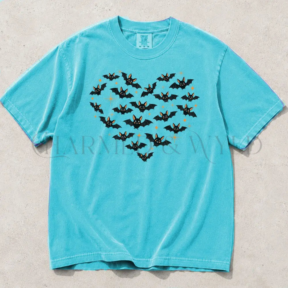 Bat Heart Comfort Colors T-Shirt - Lagoon Blue / S - T-Shirt