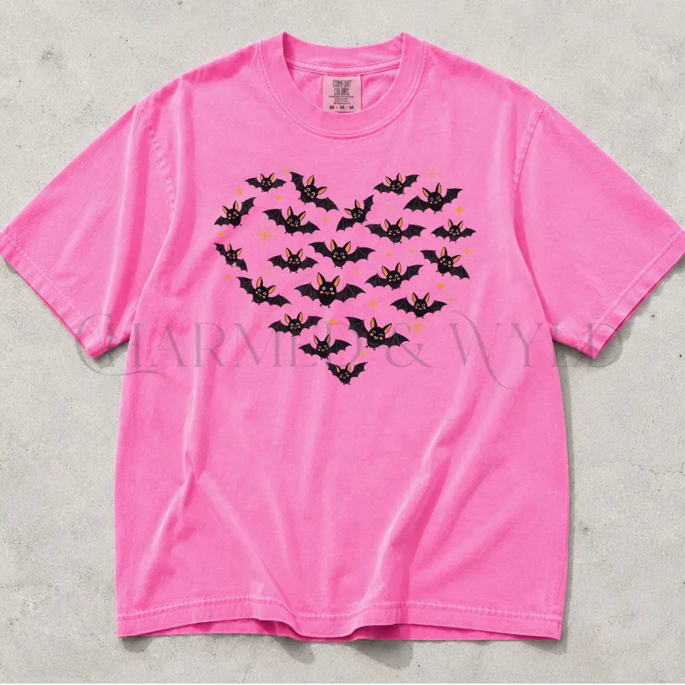 Bat Heart Comfort Colors T-Shirt - Neon Pink / S - T-Shirt