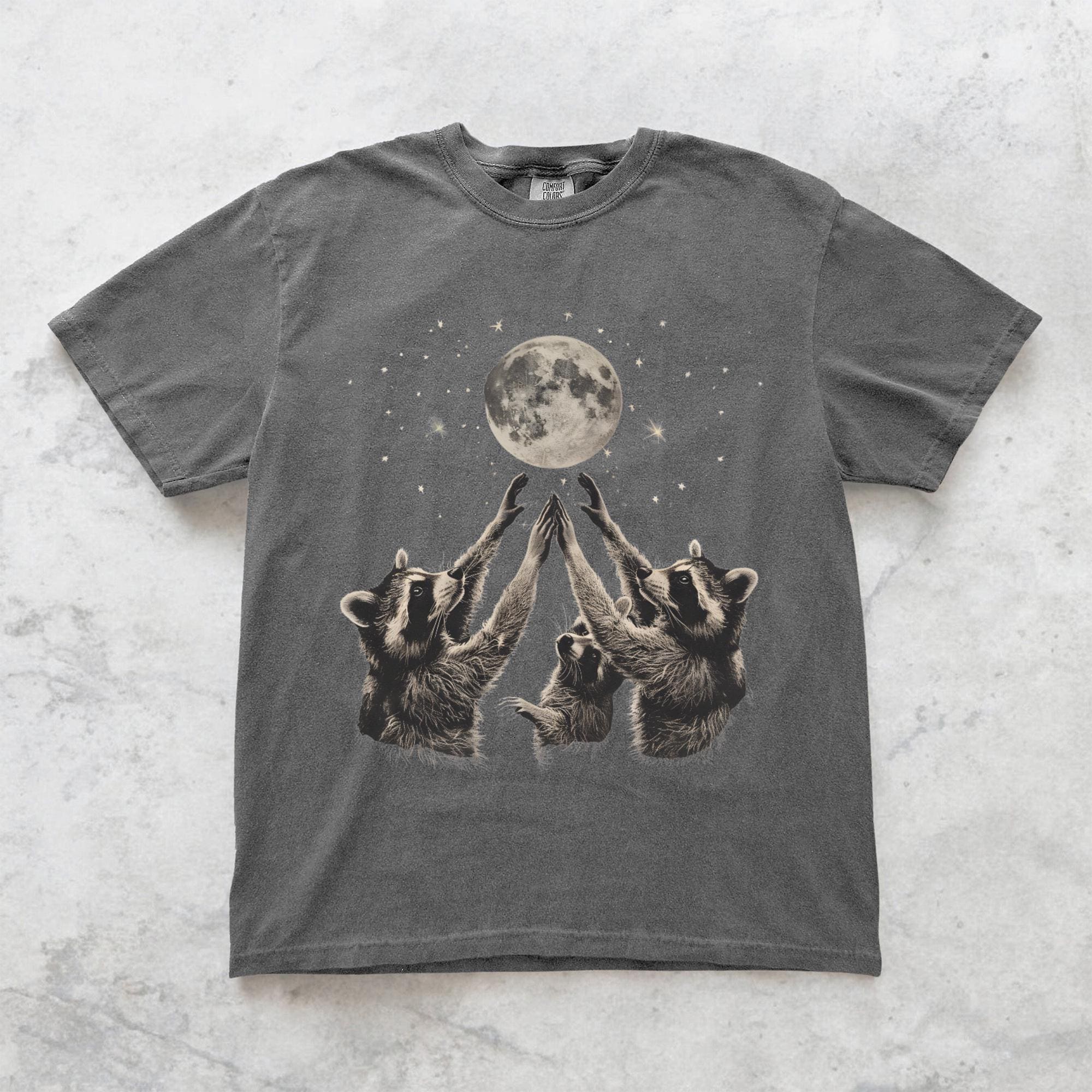 Raccoon Moon T-shirt, Comfort Colors Cottagecore Graphic Tee, Gothic Space Funny Bootleg Womens Top